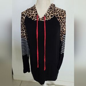 Leopard Print and Black Women's Hoodie
